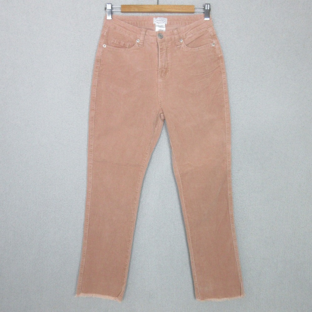 Mud Pie Vincent Corduroy Jeans Blush Pink Raw Hem Straight Leg Womens M